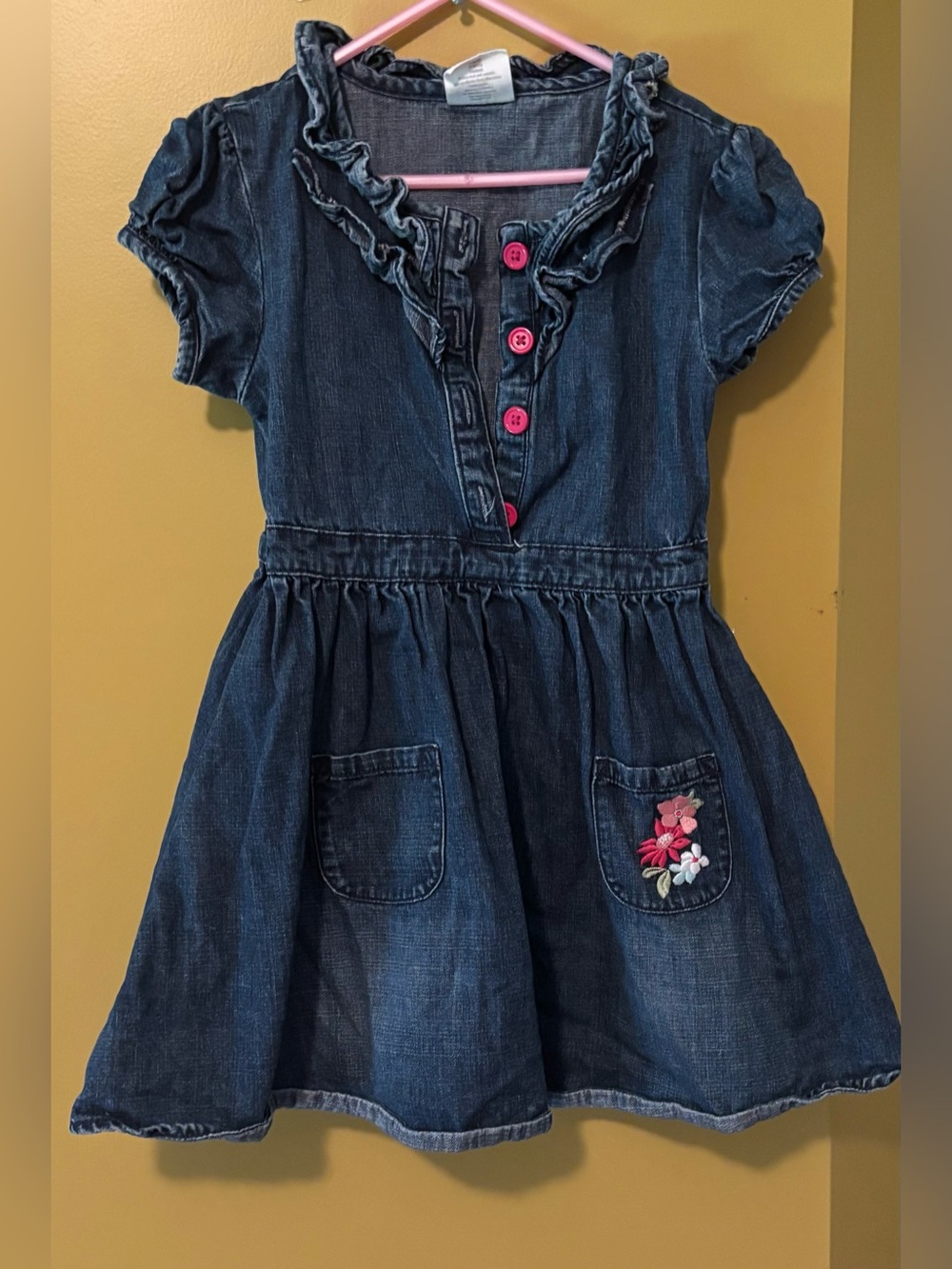 Crazy 8 Dark Blue Denim Dress with Hot Pink Buttons